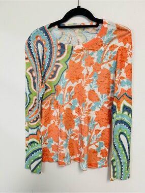 Before+Again Made In USA Ultra Lightweight Multicolored Burnout Top Womens S